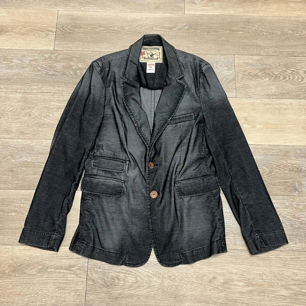 True Religion Justin Denim Blazer Jacket Gray XL